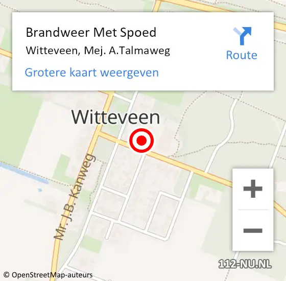 Locatie op kaart van de 112 melding: Brandweer Met Spoed Naar Witteveen, Mej. A.Talmaweg op 18 februari 2022 21:51