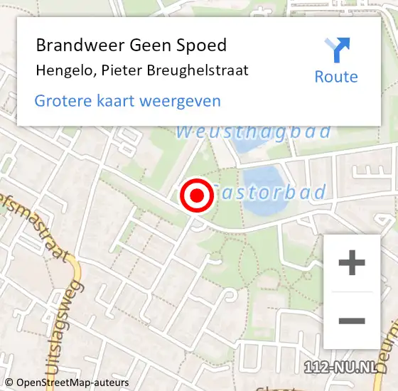 Locatie op kaart van de 112 melding: Brandweer Geen Spoed Naar Hengelo, Pieter Breughelstraat op 18 februari 2022 21:52