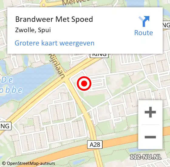 Locatie op kaart van de 112 melding: Brandweer Met Spoed Naar Zwolle, Spui op 18 februari 2022 21:59