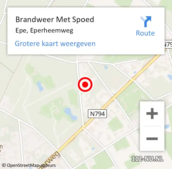 Locatie op kaart van de 112 melding: Brandweer Met Spoed Naar Epe, Eperheemweg op 18 februari 2022 22:00