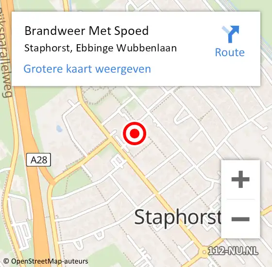 Locatie op kaart van de 112 melding: Brandweer Met Spoed Naar Staphorst, Ebbinge Wubbenlaan op 18 februari 2022 22:00