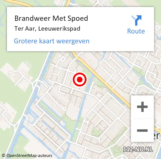 Locatie op kaart van de 112 melding: Brandweer Met Spoed Naar Ter Aar, Leeuwerikspad op 18 februari 2022 22:01