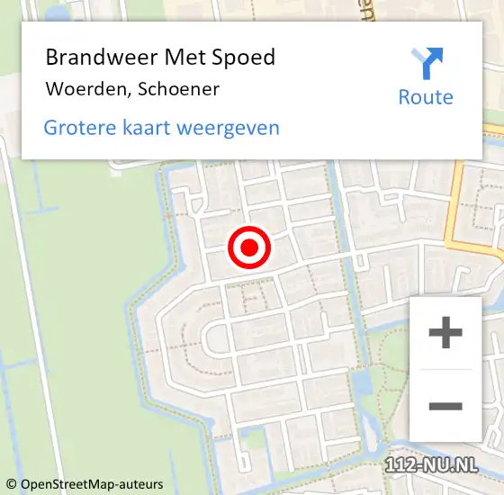 Locatie op kaart van de 112 melding: Brandweer Met Spoed Naar Woerden, Schoener op 18 februari 2022 22:02