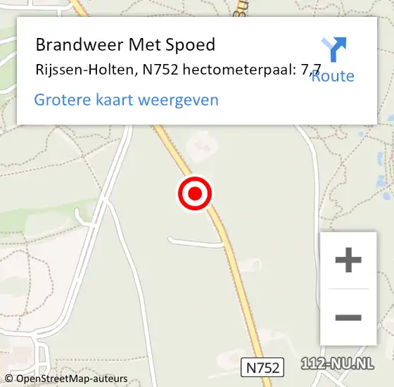 Locatie op kaart van de 112 melding: Brandweer Met Spoed Naar Rijssen-Holten, N752 hectometerpaal: 7,7 op 18 februari 2022 22:03