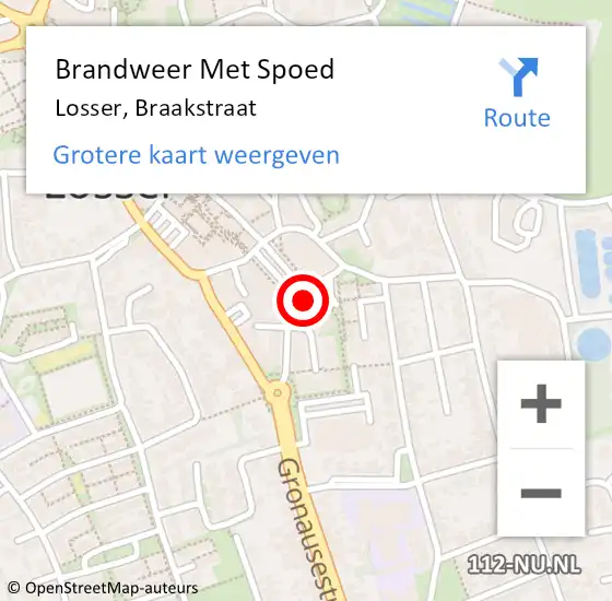 Locatie op kaart van de 112 melding: Brandweer Met Spoed Naar Losser, Braakstraat op 18 februari 2022 22:04