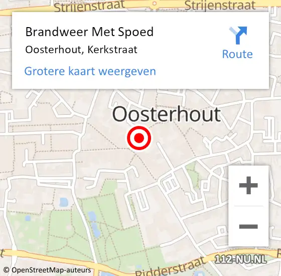 Locatie op kaart van de 112 melding: Brandweer Met Spoed Naar Oosterhout, Kerkstraat op 18 februari 2022 22:05