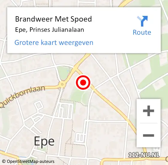 Locatie op kaart van de 112 melding: Brandweer Met Spoed Naar Epe, Prinses Julianalaan op 18 februari 2022 22:15