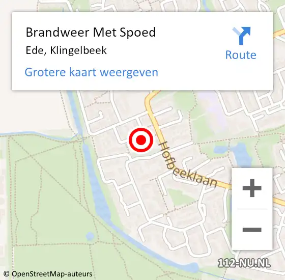 Locatie op kaart van de 112 melding: Brandweer Met Spoed Naar Ede, Klingelbeek op 18 februari 2022 22:18