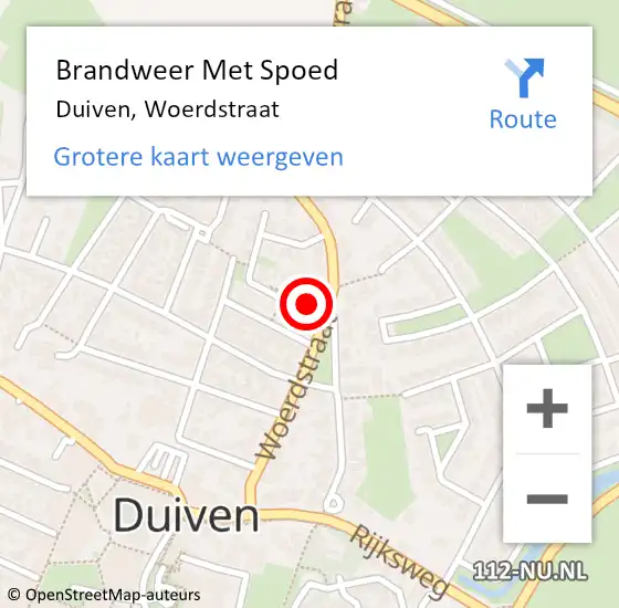 Locatie op kaart van de 112 melding: Brandweer Met Spoed Naar Duiven, Woerdstraat op 18 februari 2022 22:19