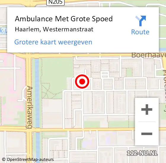 Locatie op kaart van de 112 melding: Ambulance Met Grote Spoed Naar Haarlem, Westermanstraat op 18 februari 2022 22:22