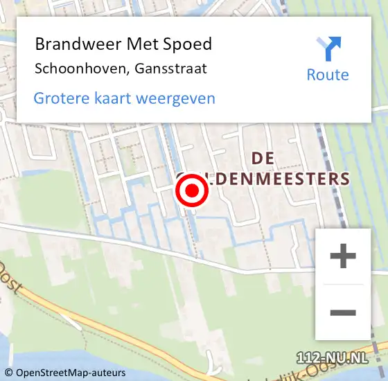 Locatie op kaart van de 112 melding: Brandweer Met Spoed Naar Schoonhoven, Gansstraat op 18 februari 2022 22:23