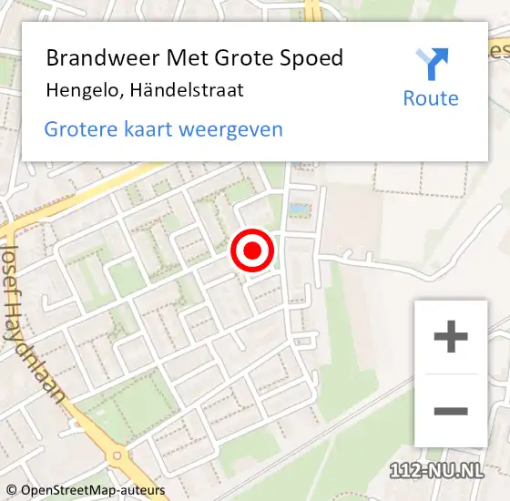 Locatie op kaart van de 112 melding: Brandweer Met Grote Spoed Naar Hengelo, Händelstraat op 18 februari 2022 22:27