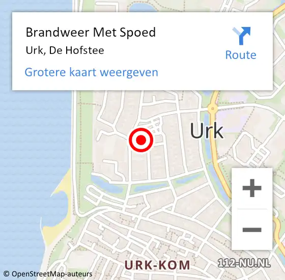 Locatie op kaart van de 112 melding: Brandweer Met Spoed Naar Urk, De Hofstee op 18 februari 2022 22:29