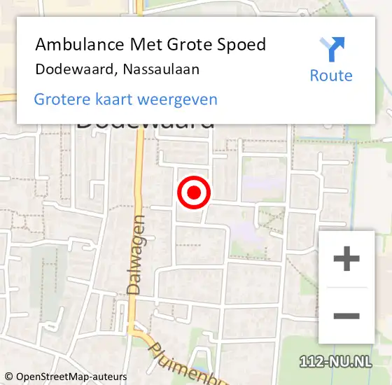 Locatie op kaart van de 112 melding: Ambulance Met Grote Spoed Naar Dodewaard, Nassaulaan op 18 februari 2022 22:31