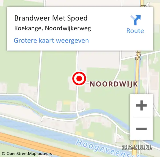 Locatie op kaart van de 112 melding: Brandweer Met Spoed Naar Koekange, Noordwijkerweg op 18 februari 2022 22:33