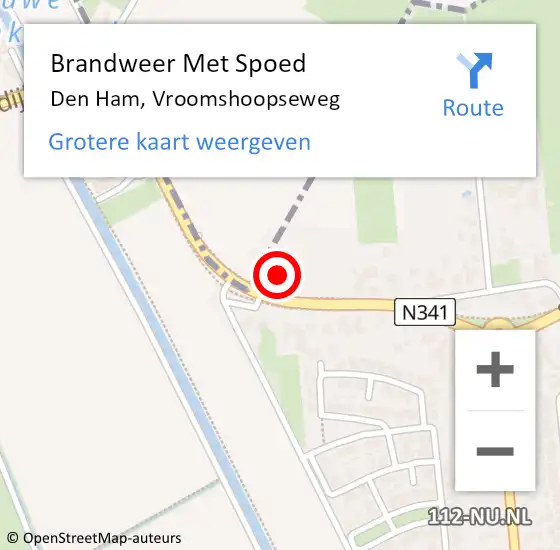 Locatie op kaart van de 112 melding: Brandweer Met Spoed Naar Den Ham, Vroomshoopseweg op 18 februari 2022 22:33