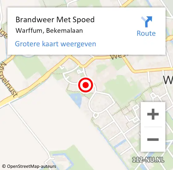 Locatie op kaart van de 112 melding: Brandweer Met Spoed Naar Warffum, Bekemalaan op 18 februari 2022 22:35