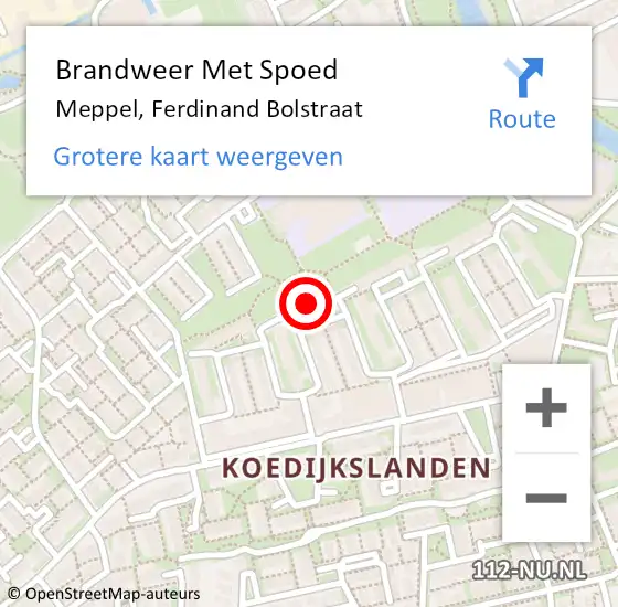 Locatie op kaart van de 112 melding: Brandweer Met Spoed Naar Meppel, Ferdinand Bolstraat op 18 februari 2022 22:44