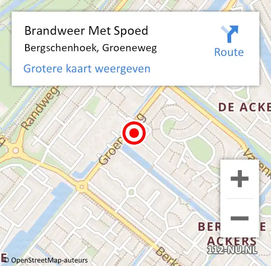 Locatie op kaart van de 112 melding: Brandweer Met Spoed Naar Bergschenhoek, Groeneweg op 18 februari 2022 22:45