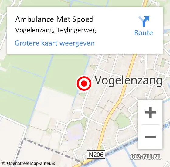 Locatie op kaart van de 112 melding: Ambulance Met Spoed Naar Vogelenzang, Teylingerweg op 18 februari 2022 22:45
