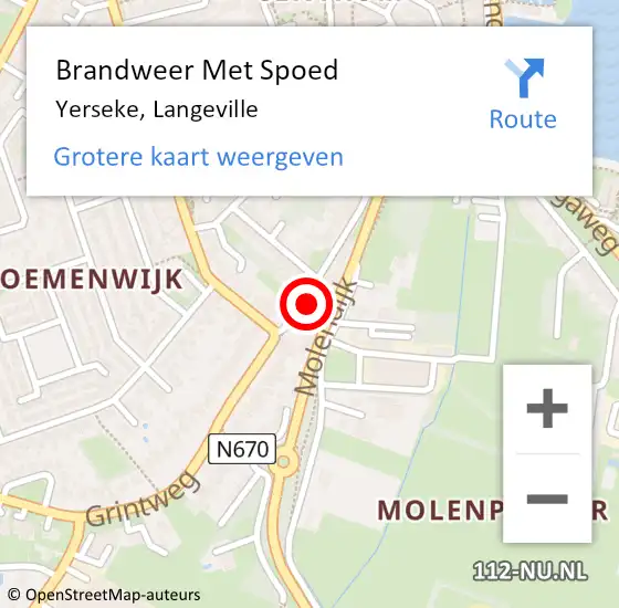 Locatie op kaart van de 112 melding: Brandweer Met Spoed Naar Yerseke, Langeville op 18 februari 2022 22:49