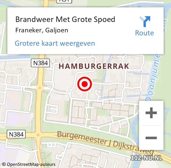 Locatie op kaart van de 112 melding: Brandweer Met Grote Spoed Naar Franeker, Galjoen op 18 februari 2022 23:12