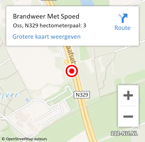 Locatie op kaart van de 112 melding: Brandweer Met Spoed Naar Oss, N329 hectometerpaal: 3 op 18 februari 2022 23:15