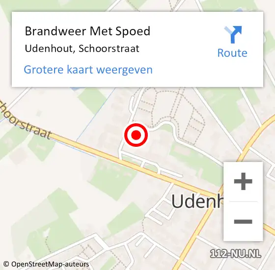 Locatie op kaart van de 112 melding: Brandweer Met Spoed Naar Udenhout, Schoorstraat op 18 februari 2022 23:19