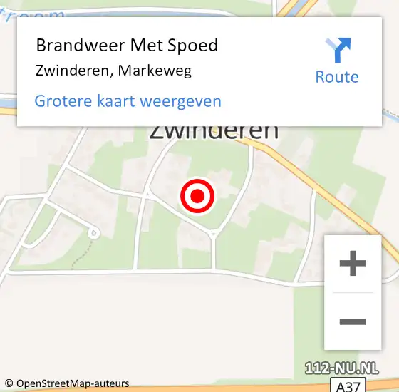 Locatie op kaart van de 112 melding: Brandweer Met Spoed Naar Zwinderen, Markeweg op 18 februari 2022 23:21