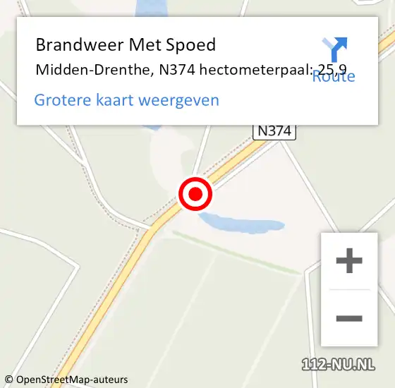 Locatie op kaart van de 112 melding: Brandweer Met Spoed Naar Midden-Drenthe, N374 hectometerpaal: 25,9 op 18 februari 2022 23:24