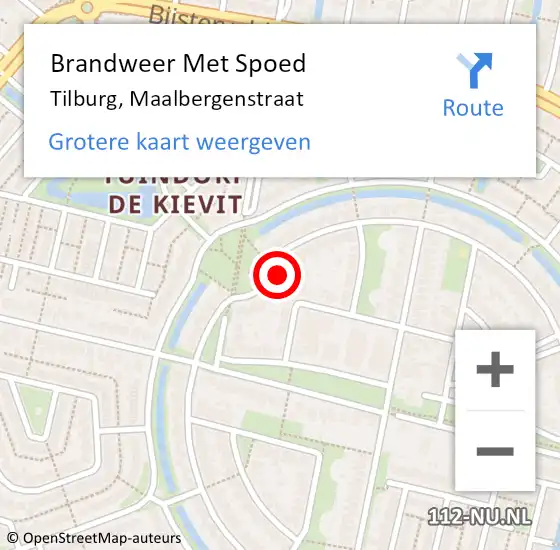 Locatie op kaart van de 112 melding: Brandweer Met Spoed Naar Tilburg, Maalbergenstraat op 18 februari 2022 23:27