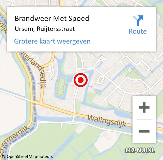 Locatie op kaart van de 112 melding: Brandweer Met Spoed Naar Ursem, Ruijtersstraat op 18 februari 2022 23:37