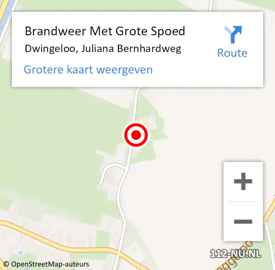 Locatie op kaart van de 112 melding: Brandweer Met Grote Spoed Naar Dwingeloo, Juliana Bernhardweg op 18 februari 2022 23:41