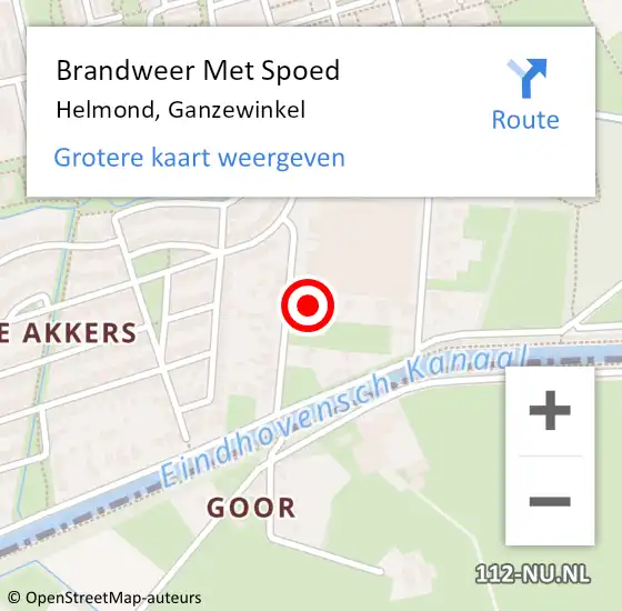 Locatie op kaart van de 112 melding: Brandweer Met Spoed Naar Helmond, Ganzewinkel op 18 februari 2022 23:42