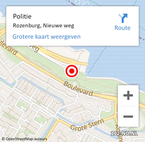 Locatie op kaart van de 112 melding: Politie Rozenburg, Nieuwe weg op 18 februari 2022 23:44