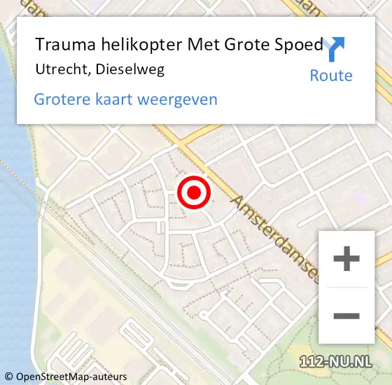 Locatie op kaart van de 112 melding: Trauma helikopter Met Grote Spoed Naar Utrecht, Dieselweg op 18 februari 2022 23:46