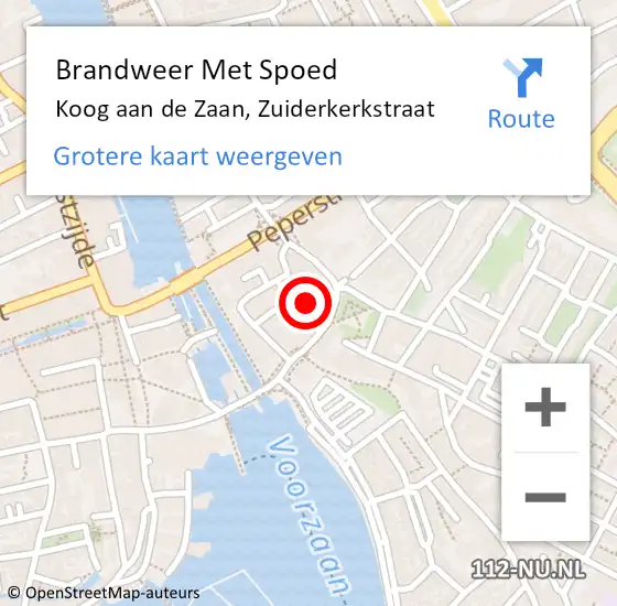 Locatie op kaart van de 112 melding: Brandweer Met Spoed Naar Koog aan de Zaan, Zuiderkerkstraat op 18 februari 2022 23:46