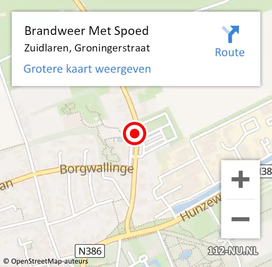 Locatie op kaart van de 112 melding: Brandweer Met Spoed Naar Zuidlaren, Groningerstraat op 18 februari 2022 23:47