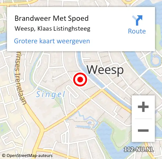 Locatie op kaart van de 112 melding: Brandweer Met Spoed Naar Weesp, Klaas Listinghsteeg op 18 februari 2022 23:59