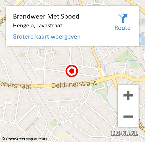 Locatie op kaart van de 112 melding: Brandweer Met Spoed Naar Hengelo, Javastraat op 19 februari 2022 00:01