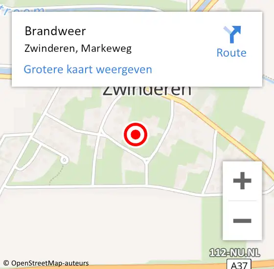 Locatie op kaart van de 112 melding: Brandweer Zwinderen, Markeweg op 19 februari 2022 00:06
