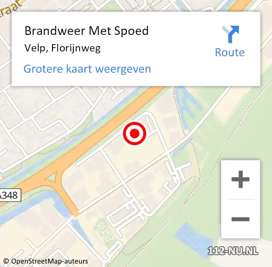 Locatie op kaart van de 112 melding: Brandweer Met Spoed Naar Velp, Florijnweg op 19 februari 2022 00:08