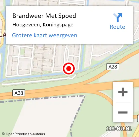 Locatie op kaart van de 112 melding: Brandweer Met Spoed Naar Hoogeveen, Koningspage op 19 februari 2022 00:09