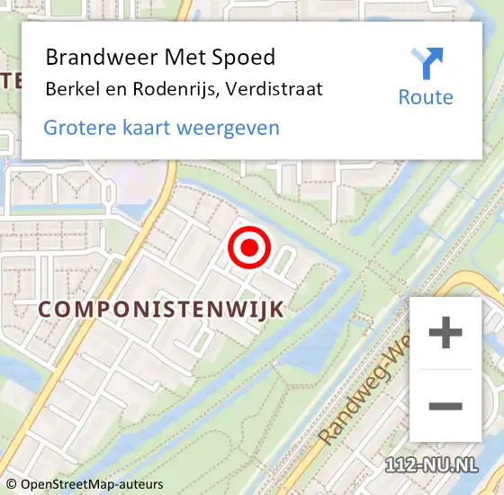 Locatie op kaart van de 112 melding: Brandweer Met Spoed Naar Berkel en Rodenrijs, Verdistraat op 19 februari 2022 00:29