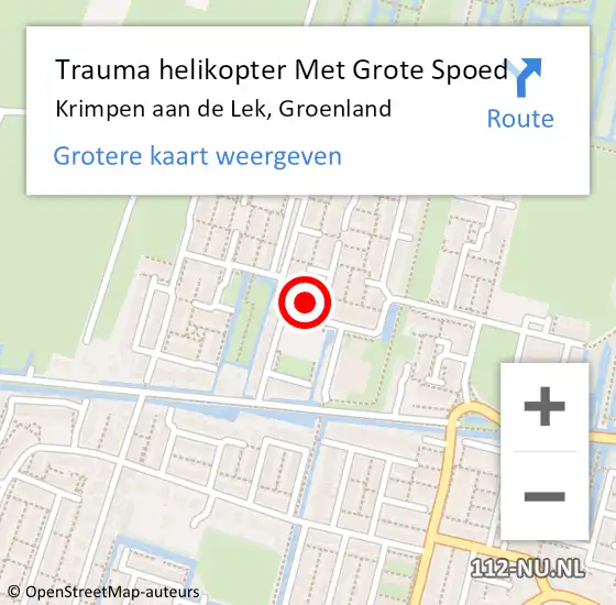Locatie op kaart van de 112 melding: Trauma helikopter Met Grote Spoed Naar Krimpen aan de Lek, Groenland op 19 februari 2022 00:43