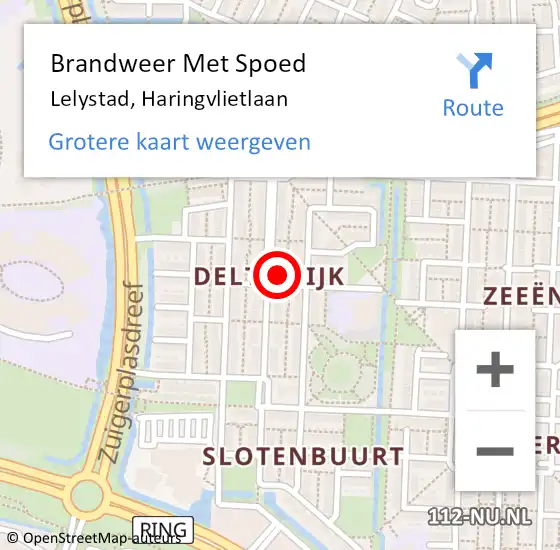 Locatie op kaart van de 112 melding: Brandweer Met Spoed Naar Lelystad, Haringvlietlaan op 19 februari 2022 00:49