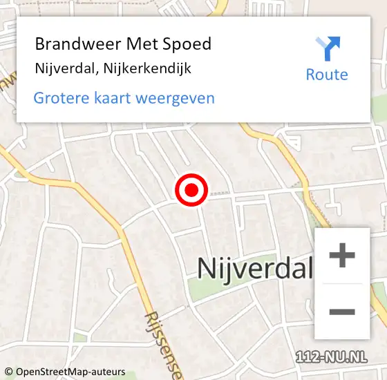 Locatie op kaart van de 112 melding: Brandweer Met Spoed Naar Nijverdal, Nijkerkendijk op 19 februari 2022 00:58