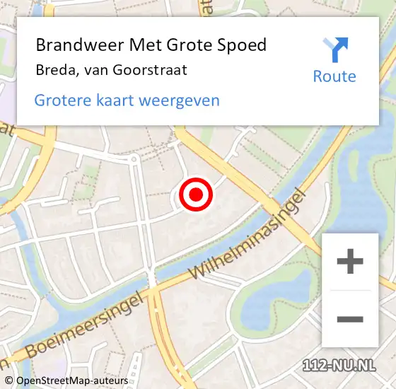 Locatie op kaart van de 112 melding: Brandweer Met Grote Spoed Naar Breda, van Goorstraat op 19 februari 2022 01:23