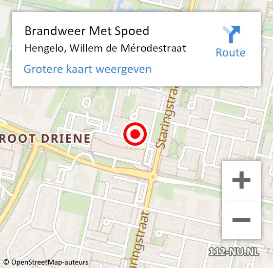 Locatie op kaart van de 112 melding: Brandweer Met Spoed Naar Hengelo, Willem de Mérodestraat op 19 februari 2022 01:33