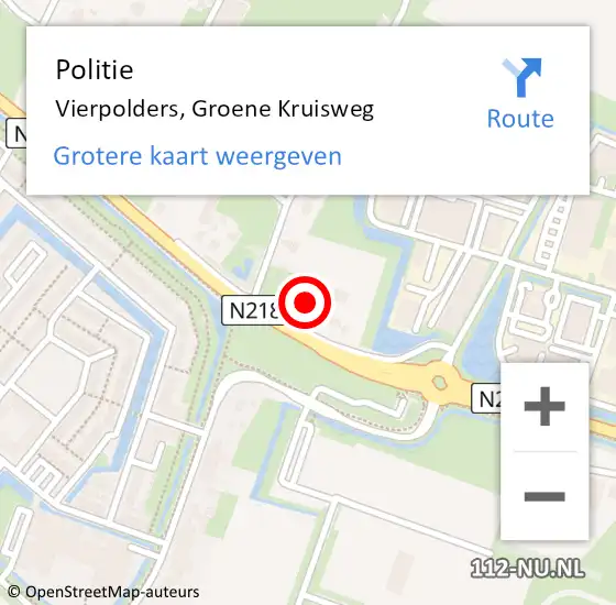 Locatie op kaart van de 112 melding: Politie Vierpolders, Groene Kruisweg op 19 februari 2022 01:46